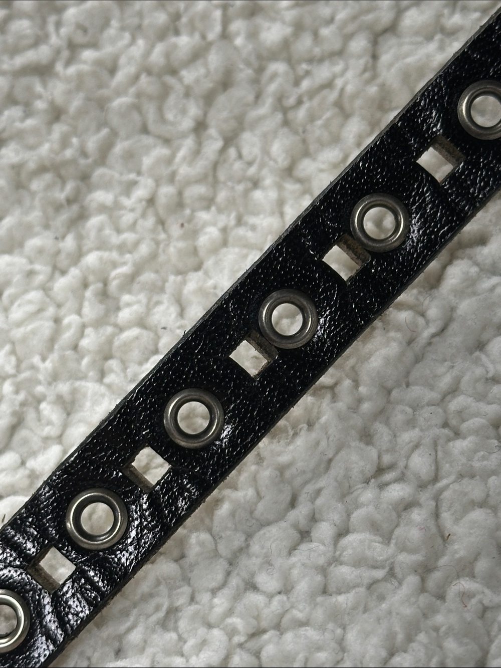Ann Klein Skinny Black Belt, Decorative Metal Holes & cutouts Adjustable. - Picture 3 of 4